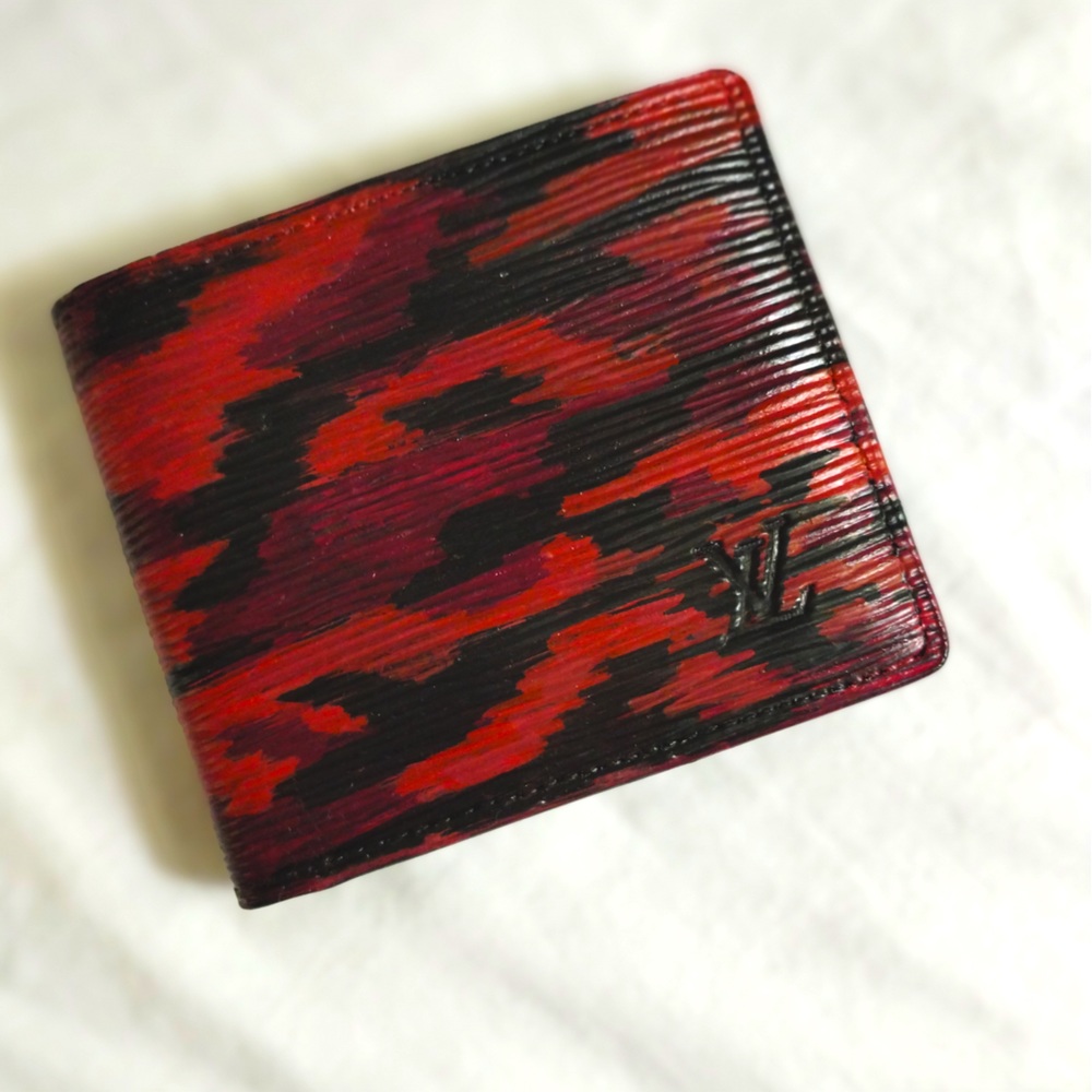 Preloved Lmtd Edition LOUIS VUITTON Wallet Black BiFold Camo Red & Black #6/10 - Picture 4 of 5